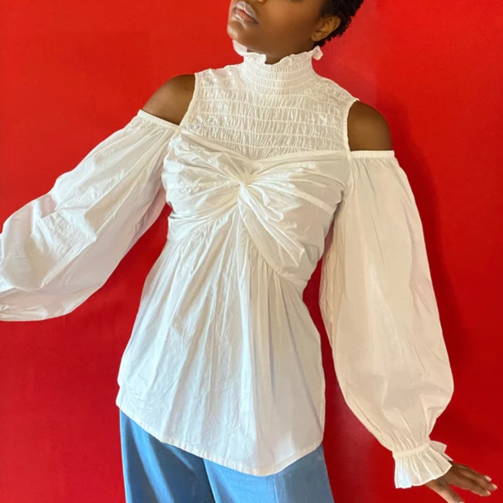 Hope for Flowers - White Organic Cotton Cold Shoulder Poet Blouse